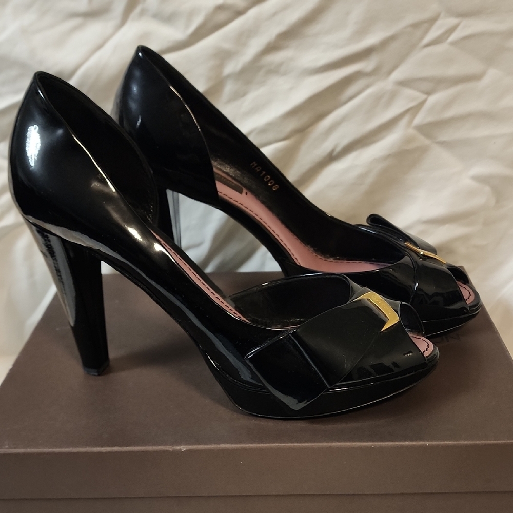 Louis Vuitton Black Patent Leather Peep Toe D'orsay Pumps Size 38 - Picture 2 of 8